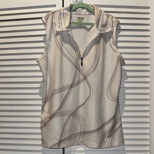Izod Cream Sleeveless Zip-Front Polo Tank with Brown Swirl